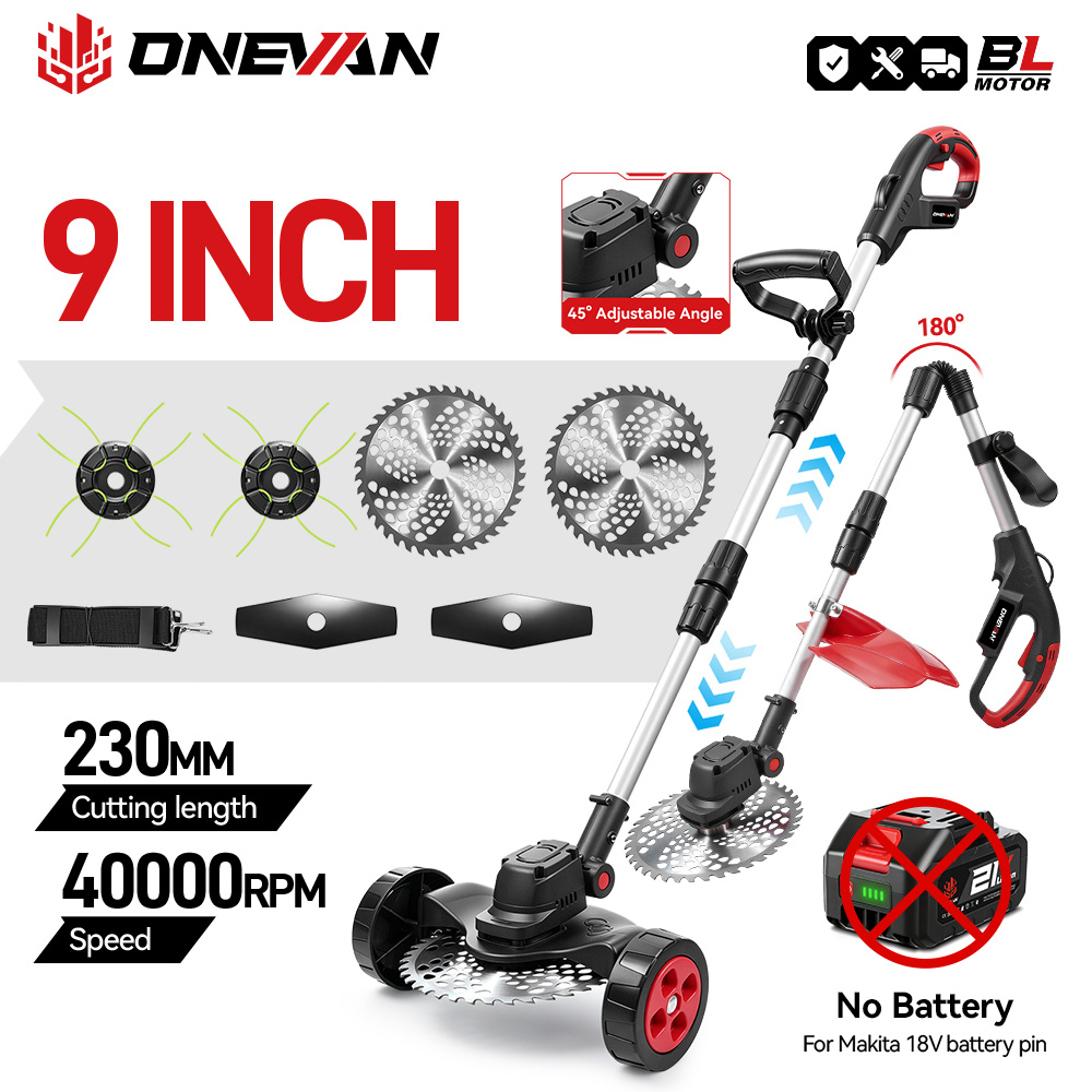 Gardening Tools Battery Powered - ONEVAN 9Inch 40000RPM Borstelloze Elektrische Grasmaaier