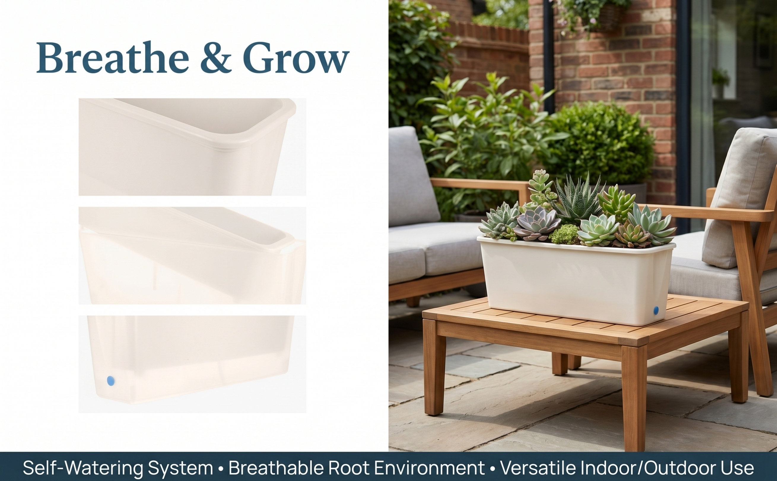 Self-Watering Planter - Rechthoekige plantenbak voor op het vensterbankje,