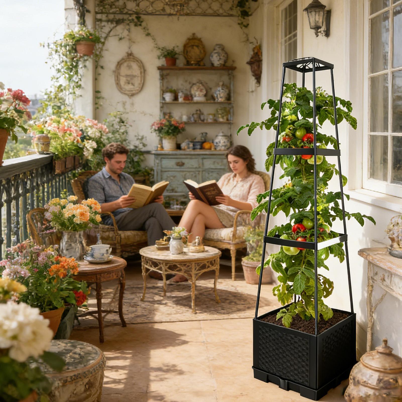 Self-Watering Planter - Verhoogde plantenbak met trellis 114cm, zelfwatergevend,